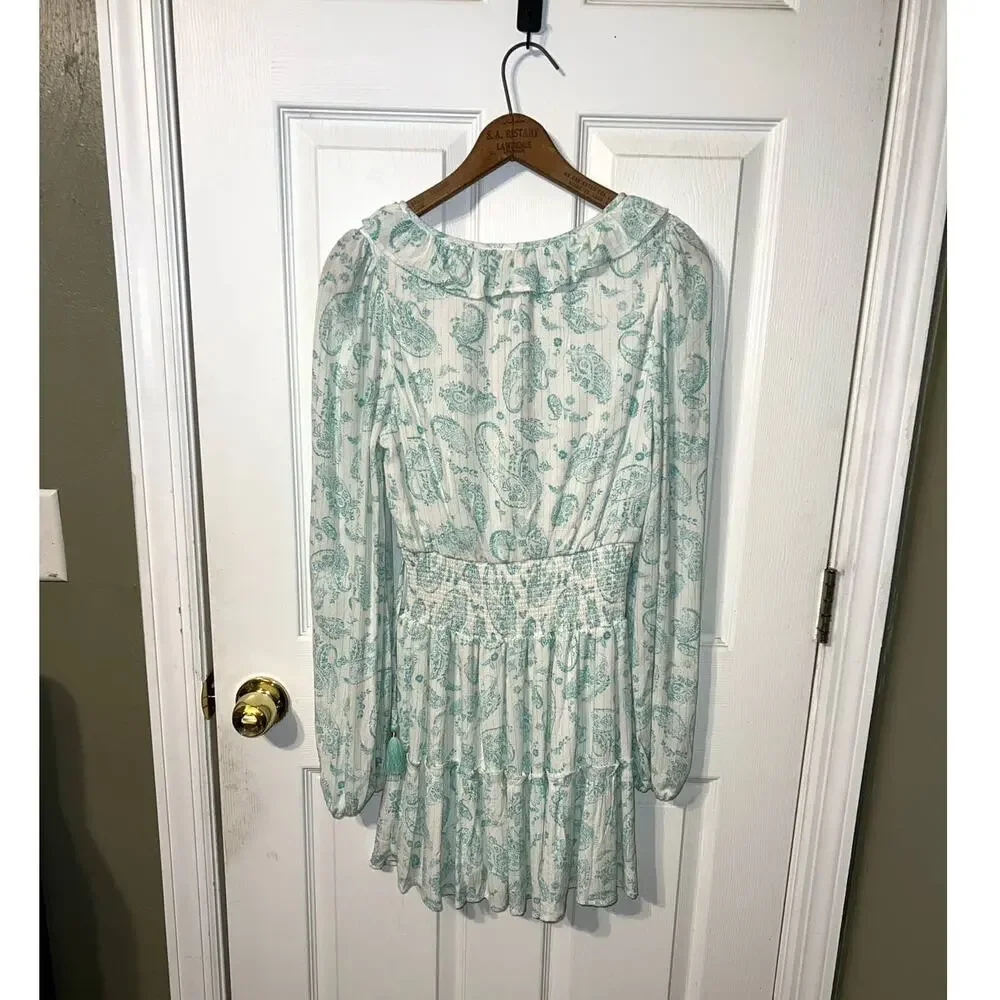 New House of Harlow Ruffle Smocked Waistband Paisley Print Dress Size XS - Picture 6 of 7